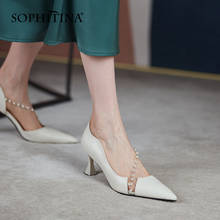 Sophitina sapatos femininos de salto alto couro legítimo, calçado de salto alto feminino com pérolas finas e estilo elegante, bico de ponta fina fo191 2024 - compre barato