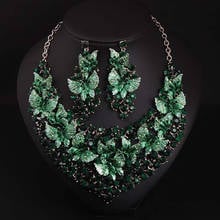 Green Butterfly Crystal Necklace Earrings Jewelry Sets Bridal Women Wedding Party Rhinestone Statement Choker Bib Accessories 2024 - buy cheap