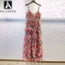 Женское платье на бретельках AELESEEN, длинное пляжное платье с цветочным принтом и оборками, вечерние платья на лето 2024 - купить недорого