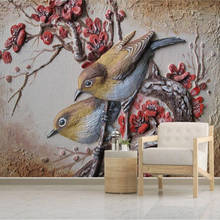 Custom papel de parede 3d, plum bird mural with living room dining room bedroom background home decoration waterproof wallpaper 2024 - buy cheap