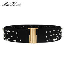 Maikun-cinturones elásticos anchos para mujer, hebilla de Metal, diseño de lujo, decoración de perlas, fmerbund 2024 - compra barato