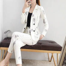 Ladies suit autumn new casual fashion print double-breasted suit temperament trousers suit wild women's two-piece suit 2024 - buy cheap