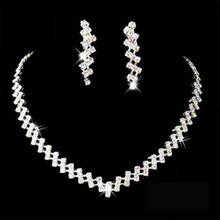 Conjunto de joias de casamento banhado a prata,, de cristal, nupcial, brilhante, conjunto de joias de colar, brinco, para noivado 2024 - compre barato