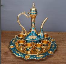 Handwork silver finish with blue color metal wine /tea  zinc alloy wine 1 plate+ 1 pot +6 cups Decoration Silver Brass 2024 - buy cheap