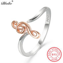 s925 Sterling Silver Ring Two Tone Rose Gold Music Note Open Rings For Women Stacking Thin Ring Band Wedding Engagement Jewelry 2024 - buy cheap