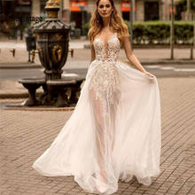 Sevintage Scoop Boho Wedding Dress Lace Bride Dresses Appliqued Beach Bridal Gowns See Through Bride Dress Princess Party 2024 - buy cheap