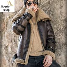 Italy Luxury Men Winter Shearling Real 6XL Biker Sheepskin Genuine Leather Coat Thick Warm Fur Lining Military Jacket 2024 - buy cheap