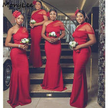 African Bridesmaid Dresses With Zipper Back Red Floor Length Sweep Train Mermaid Simple Elegant Wedding Party Bridesmaid Dresses 2024 - buy cheap