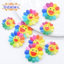 20 unids/lote de girasoles coloridos sonrientes, multitamaño, sonrisa, artesanía de resina, álbumes de recortes, apliques, pinzas para el pelo de niña bebé, decoración 2024 - compra barato