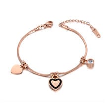 Trendy CZ Crystal Heart Charm Double Layers Bracelets For Women Stainless Steel Snake Chain Bohemia Beach Jewelry B19087 2024 - buy cheap