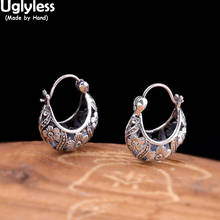 Uglyless Like a Lady's Tote Bag Handbag Ear Hoops for Women Thai Silver Vines Flowers Hollow Jewelry 925 Silver Ethnic Earrings 2024 - buy cheap