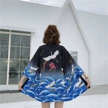 Japanese Yukata Kimono Summer 2020 Top Japan Red-Crowned Crane Haori Kimono Japones Harajuku Kimono Boho Yukata Women FF2595 2024 - купить недорого