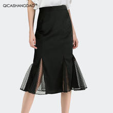 Falda de sirena de malla empalmada para primavera y verano, falda larga de encaje de cintura alta, color negro, talla grande, 2021 2024 - compra barato