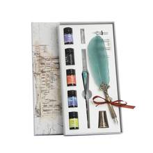 1 Set Vintage Calligraphy Feather Dip Pen Fountain Writing Ink Nib Stationery G88D 2024 - buy cheap