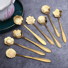 New 1pc Stainless Steel Spoon Vintage Gold Flower Spoons Small Coffee Tea Spoon Fancy Sugar Dessert Teaspoon Bar Cafe Tableware 2024 - buy cheap