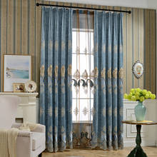 Luxury Curtains Tulle for Living Room European Blue Chenille Embroidered Velvet Curtains Tulle Bedroom Decorate Panel Window 2024 - buy cheap