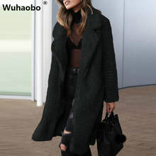 Wuhaobo Women Wool Blends Coats Autumn Winter Fashion Turn-down Collar Long Sleeve Streetwear Cardigan Long Faux Fur Coat 2024 - buy cheap