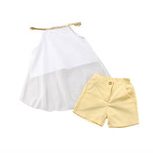 2-11Y Hot 2PCS Toddler Kids Girls Clothing Set white Chiffon Woven neck Straps Tops +yellow  Shorts Outfits 2024 - buy cheap