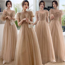 Fashion Khaki Bridesmaid Dress Simple Boat Neck Slim A-Line Long Women Sister Party Gown Elegant Wedding Guest Dress 2024 - buy cheap