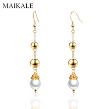 MAIKALE-pendientes colgantes redondos de lujo para mujer, aretes largos de bola de oro, colgantes de perlas, joyería Simple 2024 - compra barato