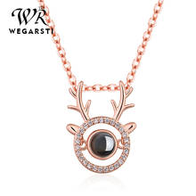 WEGARSTI Cute Antlers Round Choker Pendant Necklace For Women Engagement Rose Gold Color 925 Sterling Silver Jewelry Gift 2024 - buy cheap