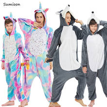 Kigurumi Unicorn Pajama Animal Onesie for Women Men Sleepwear Adult Cartoon Wolf Cospaly Winter Pyjamas Baby Panda Overalls Kids 2024 - buy cheap