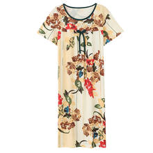 Womens elegante floral sleepwear feminino plus size xxxl camisola de algodão puro completo verão manga curta camisola senhora 2024 - compre barato