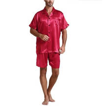 Cetim de seda dos homens pijamas definir moda pijamas curto manga comprida shorts terno casual 2 peça pijamas primavera outono elástico homewear 2024 - compre barato