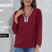 Blusa informal de Chifón con manga 3/4 para primavera y verano, camisa holgada con cuello en V, color rojo y blanco, para oficina 2024 - compra barato