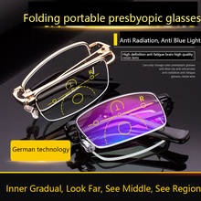 Folding Metal Anti Blue Light Reading Glasses Men foldable Progressive Multifocal Glasses Women Alloy Frame Eyeglasses Diopter 2024 - buy cheap