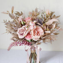 Conta de buquê rosa e champanhe de mão, flores e rosas, ramos de futura esposa artificial rústica, peônia 2024 - compre barato