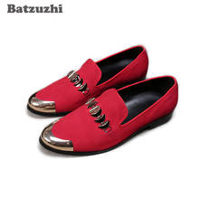 Batzuzhi Designer Men Shoes Metal Cap Red Loafers Shoes Men Slip on Dress Shoes Men Chaussures Hommes Party and Wedding Shoes 2024 - buy cheap