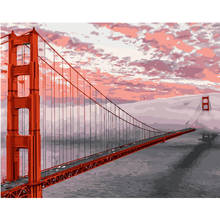 Painting By Numbers DIY Dropshipping Big size Red Golden Gate Bridge Landscape Acrylic House Decoration Art picture Gift 2024 - buy cheap