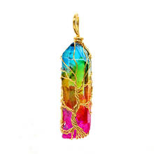 Trendy-beads Light Yellow Gold Color Wire Wrap Tree of Life Irregular Shape Crystal Dyed Colorful Pendant 2024 - buy cheap