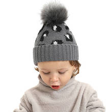 Chapéu de inverno para bebês com estampa de oncinha, para meninos e meninas, outono e inverno, quente, de malha, chapéu de pompom para crianças pequenas, gorros 2024 - compre barato