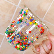 Многоцветная стеклянная чашка в форме сердца Holaroom, креативная двухслойная кружка для кофе, молока, чая, сока, воды, посуда для напитков 2024 - купить недорого