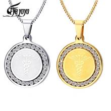 EyeYoYo Coin Medal Zircon Pendant Medical Sign Pendant Necklace Snake Wand CZ Necklace Jewelry Men's Stainless Steel Necklaces 2024 - buy cheap