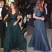 Kate Middleton Celebrity Dresses Navy Blue A line Chiffon Formal Dress With Short Sleeves Elegant Floor Length вечерние платья 2024 - купить недорого