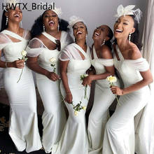 African Black Girls Bridesmaid Dresses 2022 New Sexy Mermaid White Satin Long Wedding Party Dress Women Formal Gowns Custom 2024 - buy cheap
