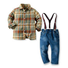 Spring Kids Clothes Children's Shirt Plaid Shirt Boys' Plaid Long Sleeve Shirt Back Belt Jeans Casual Two Piece Set 2024 - buy cheap