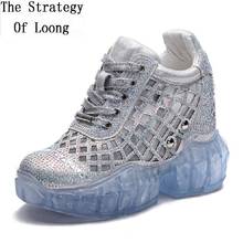 Spring Autumn New Women Pumps Korean Style Height Increasing Platform Bling Crystal Rivet Mesh Inside Ladies Sneakers 0308 2024 - buy cheap