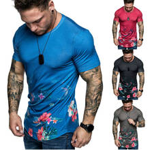 Camiseta estampa floral masculina, camiseta compressão respirável manga curta fitness para academia 2024 - compre barato