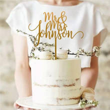 Personalized Last Name Wedding Cake Topper Mirror Gold Acrylic Customized Your Name Custom Mr & Mrs Cake Topper for Wedding 2024 - buy cheap
