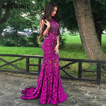 Fuschia Cryatals Lace Mermaid Evening Dresses Prom Africal Saudi Arabic Special Occasion Evening Formal Prom Party Gown 2024 - buy cheap