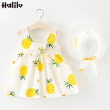Halilo bebê meninas vestido de verão sem mangas abacaxi impressão infantil roupas babys primeiro aniversário vestidos princesa com chapéu 2024 - compre barato