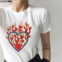 Camisetas góticas Harajuku para mujer, Tops de manga corta con estampado de corazón de llama, camisetas informales Vogue, ropa para mujer 2024 - compra barato