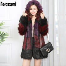Nerazzurri Winter Colorful Thick Warm Hairy Furry Faux Fur Coat with Hood Long Sleeve Stylish Shaggy fluffy jacket 2021 Fashion 2024 - buy cheap