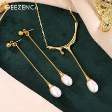 925 Sterling Silver Natural Pearl Gold-plated Jewelry Sets Pendant Necklace Stud Earring Water-drop Trendy Fine Jewelry Women 2024 - buy cheap