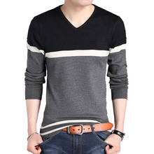 TFETTERS Men Brand Sweater Autumn V-necked Young Men's Long Sleeve T-shirt Slim Sweaters Men Streak Knitted Bottom Sweater 2024 - buy cheap