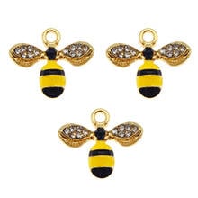 Julie Wang Enamel Bee Charms With Rhinestone Animal Pendants Yellow For Necklace Earrings Jewelry Craft DIY Accessory 2024 - buy cheap